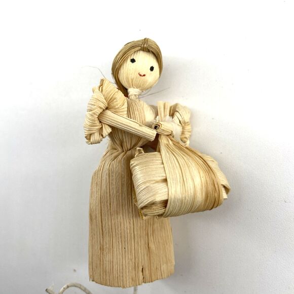 Lot of 4  Vtg Retro Christmas Tree Ornaments 3" Corn Husk Country Girls Cottage - Picture 4 of 7